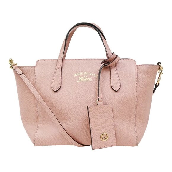 GUCCI Logo Swing Mini 2Way Shoulder Hand Bag Leather Pink GHW Italy 16KA851 - Picture 1 of 13